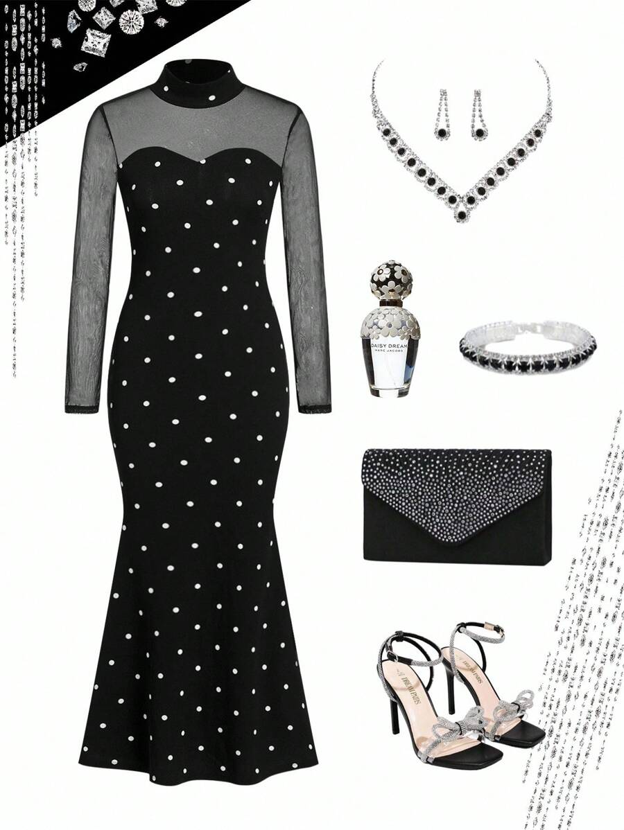 Step out in style with this Elegant Black Lace Fishtail Dress designed to wow at every autumn and winter party! Featuring long sleeves and a chic stand collar, this dress hugs your curves before flaring out in a stunning fishtail silhouette. Perfect for those cozy yet glamorous nights, it blends warmth and elegance effortlessly. Turn heads and dance the night away wrapped in timeless black lace!