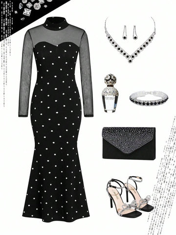 Step out in style with this Elegant Black Lace Fishtail Dress designed to wow at every autumn and winter party! Featuring long sleeves and a chic stand collar, this dress hugs your curves before flaring out in a stunning fishtail silhouette. Perfect for those cozy yet glamorous nights, it blends warmth and elegance effortlessly. Turn heads and dance the night away wrapped in timeless black lace!