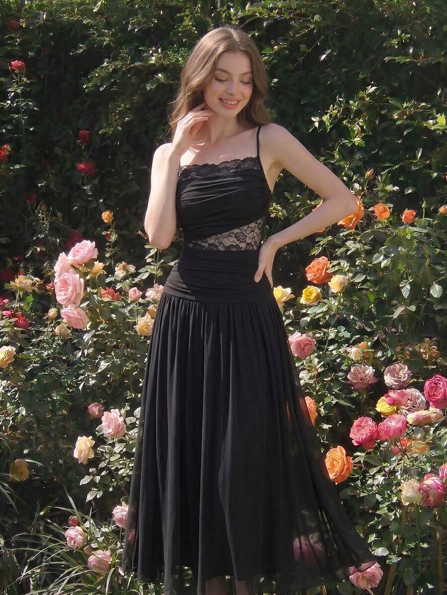 Elevate your seasonal wardrobe with this stunning black lace maxi dress. The intricate hollow-out detailing creates an alluring, sophisticated silhouette perfect for spring and summer occasions. Whether you're attending an evening party or enjoying a vacation getaway, this dress combines elegance with comfort. The flowing maxi length offers graceful movement, while the delicate lace fabric ensures you'll turn heads. Versatile enough to dress up with heels or down with sandals.