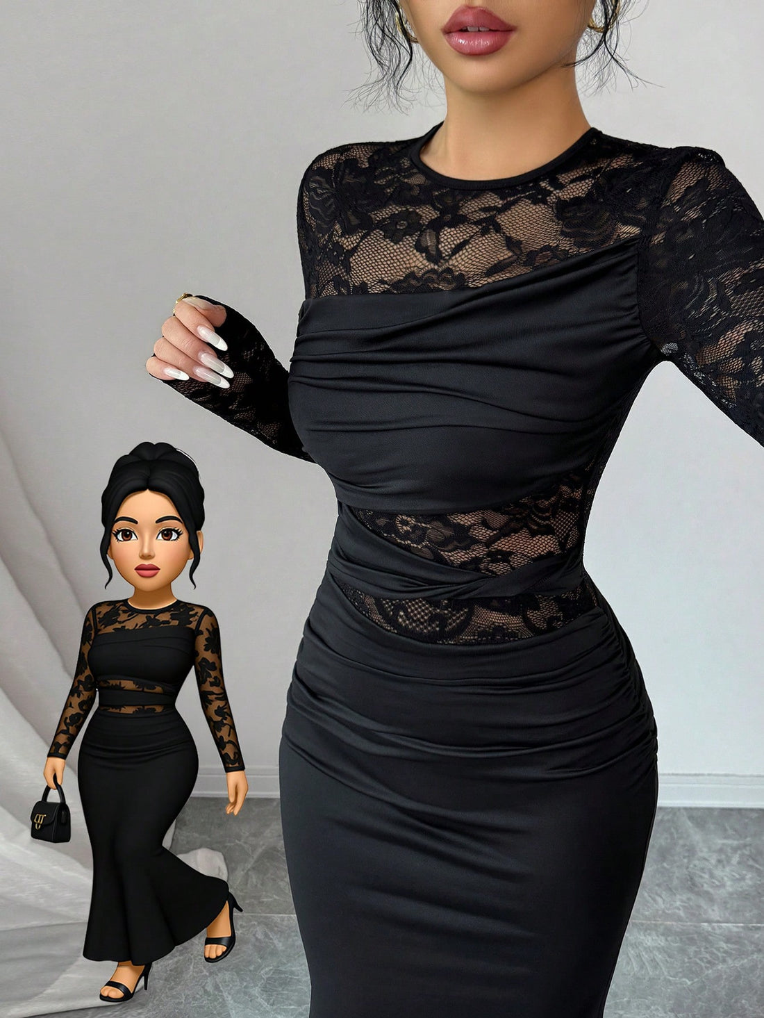 Slip into timeless elegance with this stunning black lace long sleeve dress. Crafted with intricate lace detailing and a flattering silhouette, it's your go-to piece for holiday parties, winter gatherings, and special occasions. The long sleeves offer graceful coverage while the delicate lace adds a touch of sophistication and allure. Whether you're dancing the night away or making a memorable entrance, this dress delivers effortless style that turns heads. Versatile enough to dress up or down, it's the war