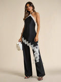Side view of Elegant Black Lace Patchwork 2-Piece Summer Set for Charming Looks for women styling