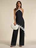 Back view of Elegant Black Lace Patchwork 2-Piece Summer Set for Charming Looks for women styling