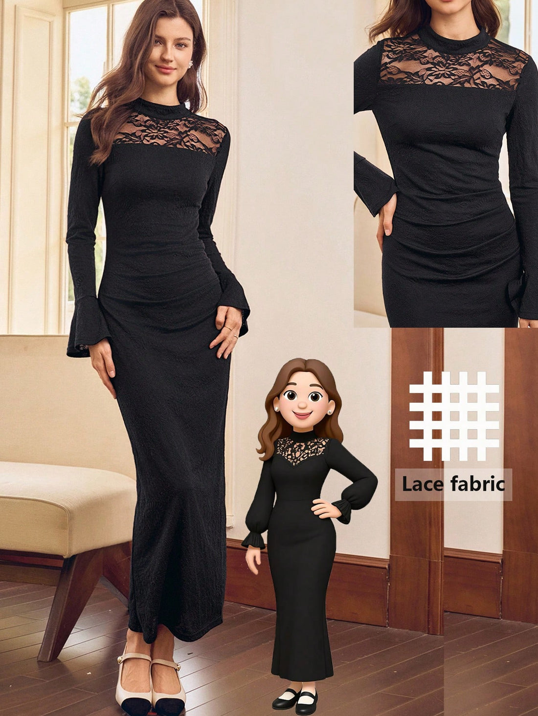 This stunning black lace patchwork turtleneck dress is your go-to piece for making an impression! The delicate lace detailing mixed with sleek patchwork creates an eye-catching look that's equal parts sophisticated and fun. Whether you're heading to a holiday party, a night out with friends, or a special occasion, this versatile dress delivers effortless elegance. The cozy turtleneck keeps things chic while the intricate lace adds that touch of glamour you've been craving. Dress it up with heels or keep it 