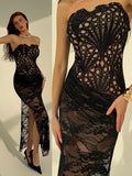 Turn heads at your next night out in this sultry black lace crop top that screams Y2K glamour. The ruched detailing cinches your silhouette for a flattering fit, while the daring high slit adds just the right amount of edge. Crafted from delicate lace, it's the perfect piece for parties, date nights, or whenever you're feeling your most confident self. Pair it with your favorite bottoms and let the vintage vibes do the talking.