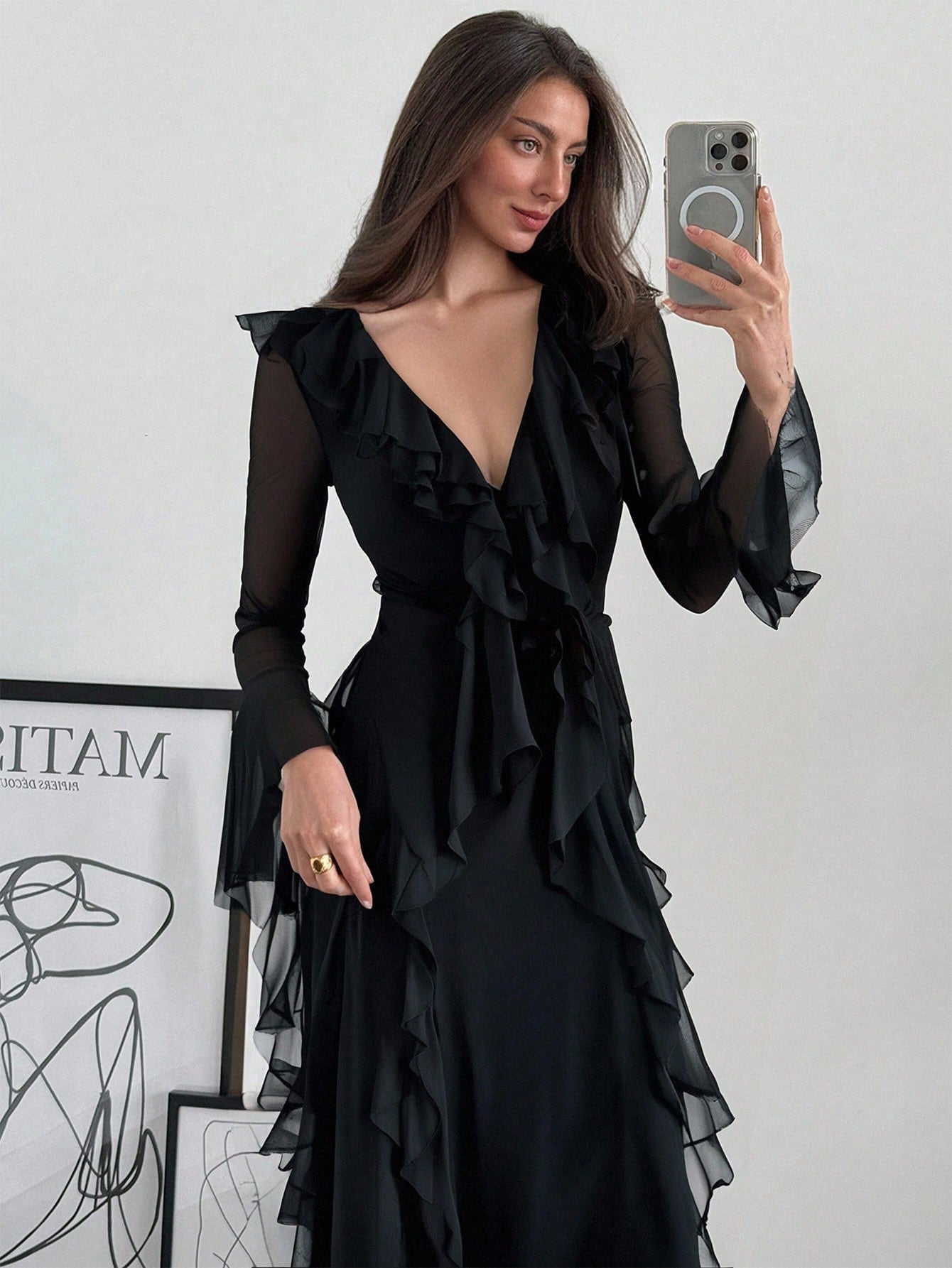 Elegant Black Long Sleeve Arabic Style Dress for Women