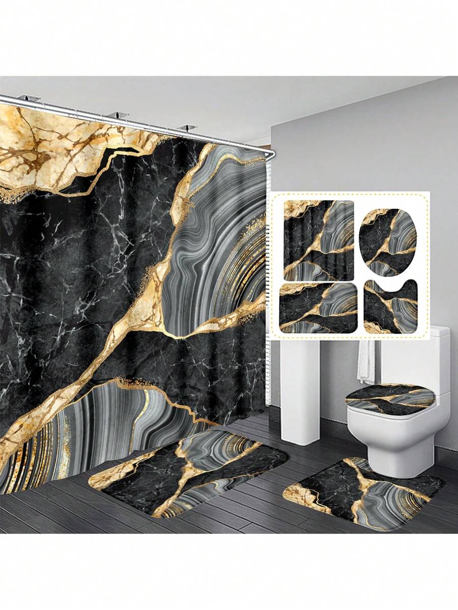 Transform your bathroom into a chic retreat with this Elegant Black Marble Shower Curtain Set! Featuring striking gold accents, this set includes a stylish shower curtain, a cozy rug, and matching toilet accessories to tie the whole look together. It’s the perfect way to add a splash of luxury and a dash of fun to your daily routine. Who knew bathroom décor could be this fabulous?