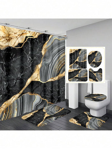 Transform your bathroom into a chic retreat with this Elegant Black Marble Shower Curtain Set! Featuring striking gold accents, this set includes a stylish shower curtain, a cozy rug, and matching toilet accessories to tie the whole look together. It’s the perfect way to add a splash of luxury and a dash of fun to your daily routine. Who knew bathroom décor could be this fabulous?