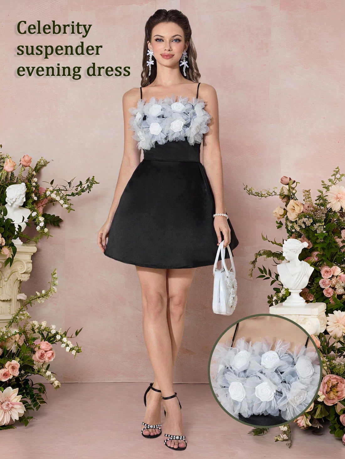 Turn heads at your next event in this stunning black cocktail dress that effortlessly blends sophistication with fun. The off-shoulder neckline creates an alluring, romantic silhouette while the graceful A-line cut flatters every figure. Delicate floral embellishments add a touch of whimsy and texture, transforming a classic black dress into something truly special. Perfect for cocktail parties, weddings, or any occasion where you want to feel confident and fabulous. Slip into elegance and let your style do