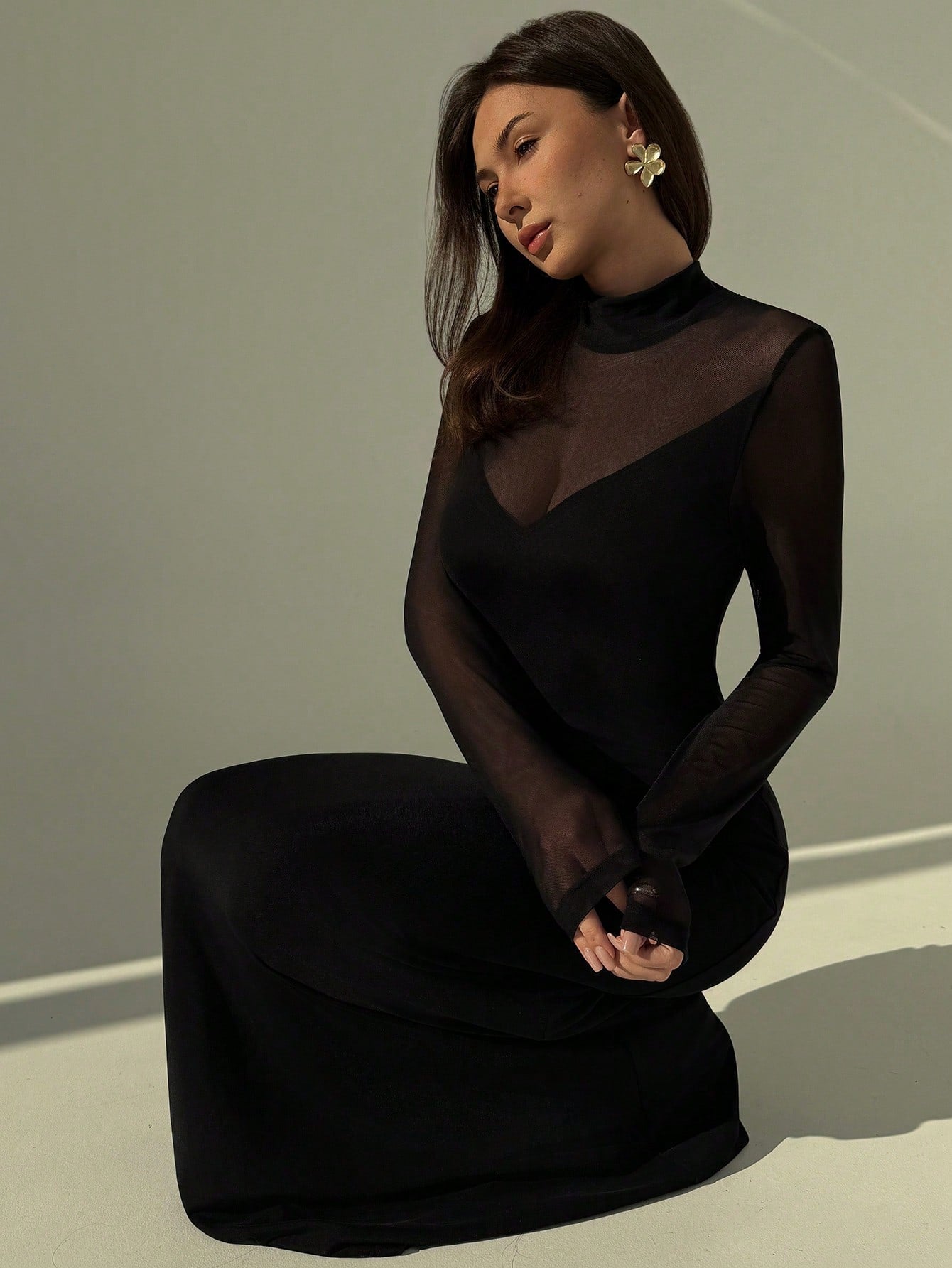 sexy mesh dress Black Nude Sheer See Through Party Mini Patchwork Sleeve Length(cm) Insatiable Long Sleeve Mesh Mini