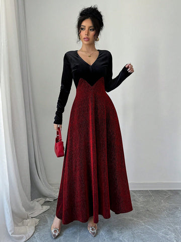 Get ready to turn heads with this Elegant Black Velvet A-Line Dress! Adorned with shimmering silver thread, this dress is perfect for any glamorous evening event. Its flattering A-line shape will have you feeling confident and stylish, making it a must-have in your wardrobe. Perfect for those who love to make a statement.