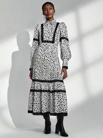 Twirl into timeless elegance with this charming black and white polka dot dress! Featuring delicate lace trim and a flattering flared silhouette inspired by classic French style, this piece effortlessly transitions from casual outings to special occasions. The playful polka dot pattern adds a touch of whimsy while the sophisticated color palette keeps it refined. Perfect for anyone seeking a dress that balances vintage charm with modern flair—because sometimes the sweetest style moments come in the smallest