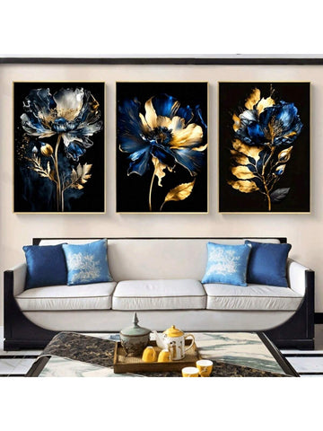Transform your home into a stylish oasis with our Elegant Black and Blue Floral Abstract Canvas Art. This 3-piece set features a beautiful fusion of black and blue floral patterns, enhancing any room with a touch of elegance. Elevate your decor with this stunning statement piece.
