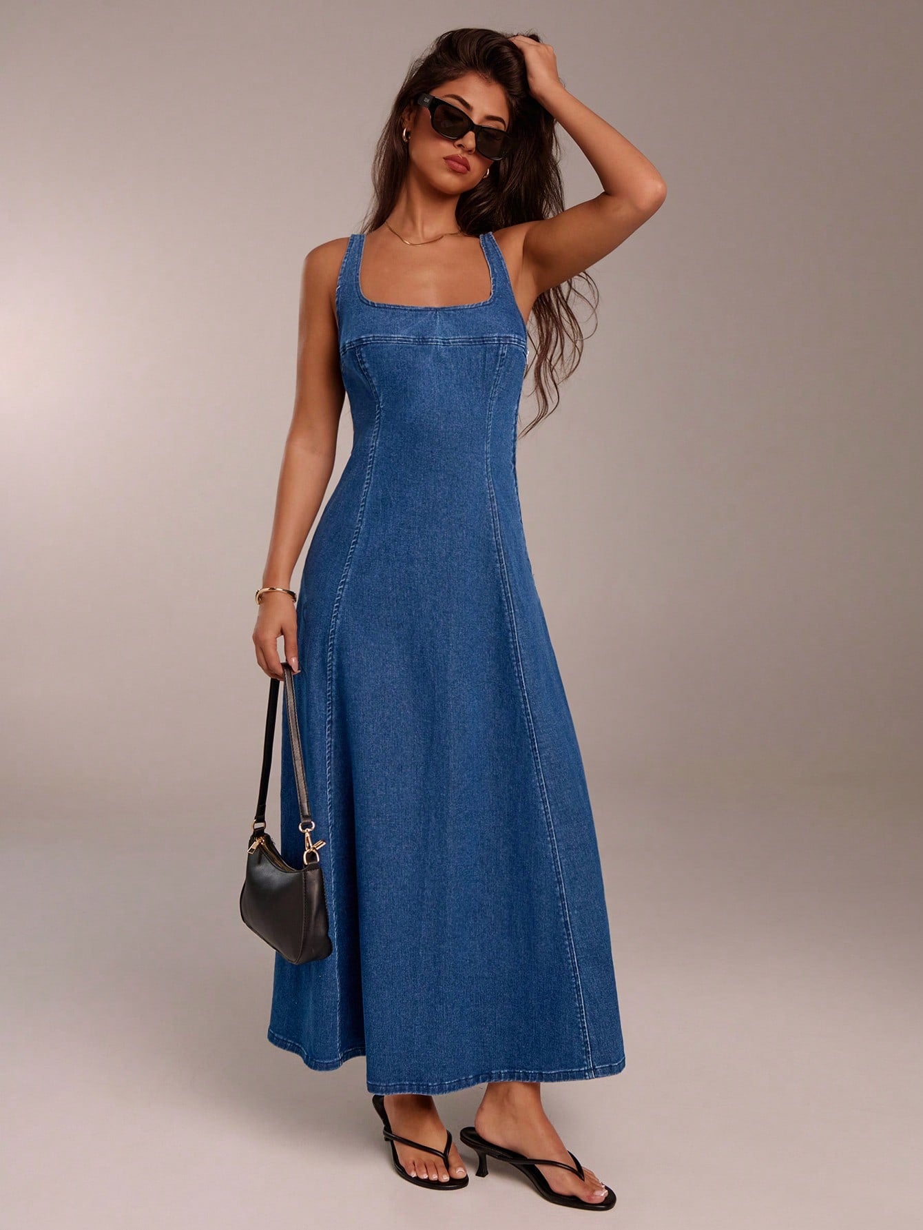Elegant Blue Denim Dress for Summer Events and Casual Outings