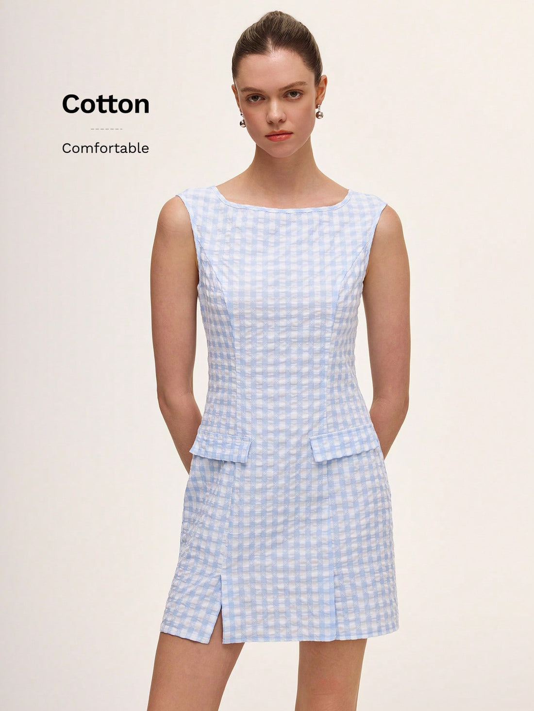 Step into spring and summer with this playful blue plaid A-line dress, designed to brighten your day. The flattering V-neck and breezy silhouette offer comfort and style, while the soft polyester-cotton blend keeps you cool and carefree. Perfect for sunny outings or casual gatherings, this dress adds a cheerful touch to your wardrobe.