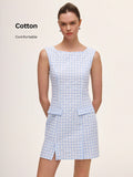 Step into spring and summer with this playful blue plaid A-line dress, designed to brighten your day. The flattering V-neck and breezy silhouette offer comfort and style, while the soft polyester-cotton blend keeps you cool and carefree. Perfect for sunny outings or casual gatherings, this dress adds a cheerful touch to your wardrobe.