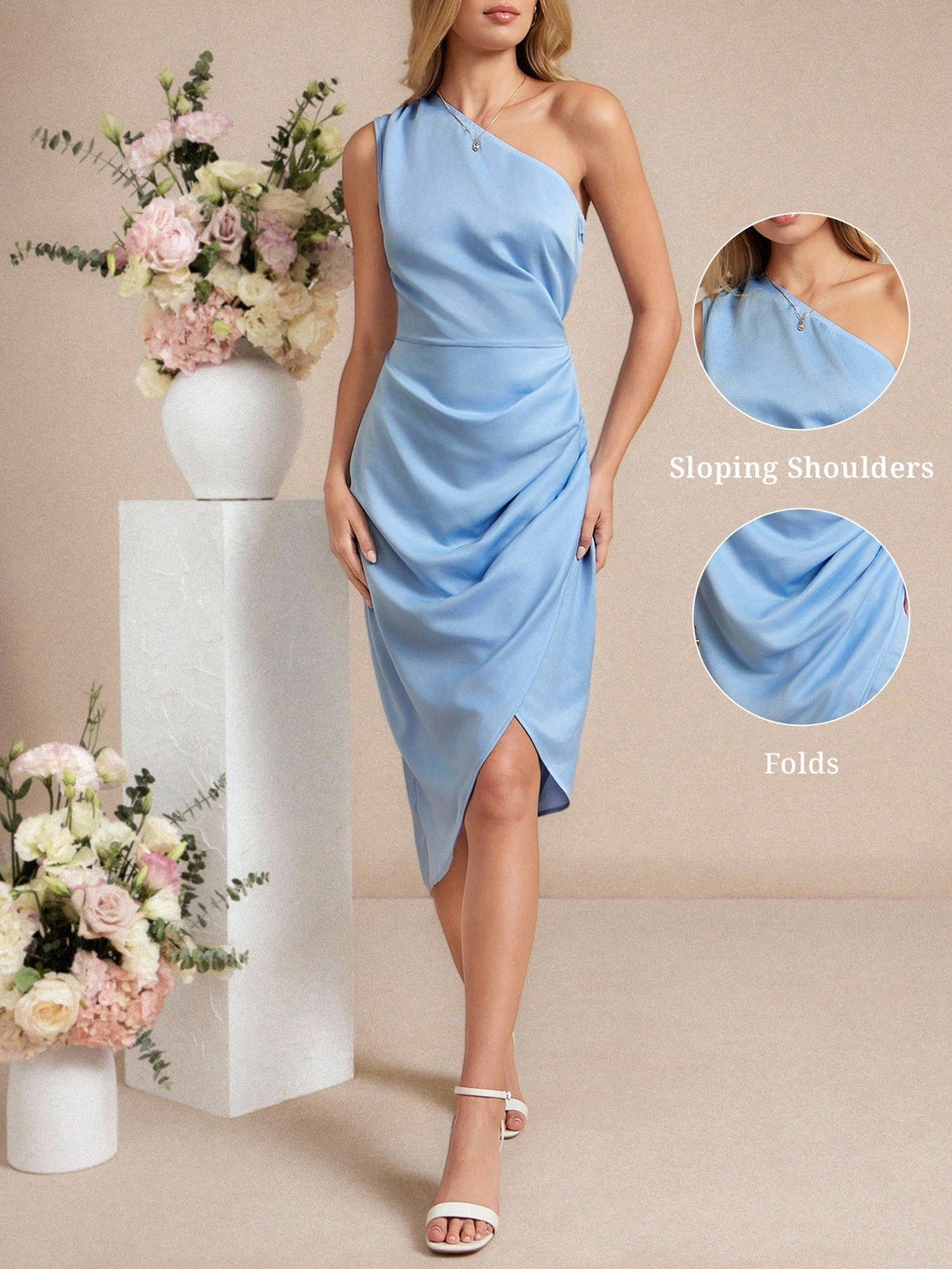 Step out in style with this Elegant Blue Satin Dress, designed to flatter your silhouette with its slimming fit. Perfectly suited for vacations, afternoon tea, or any special occasion, its smooth satin fabric adds a touch of luxury and charm. Feel confident and effortlessly chic wherever you go!