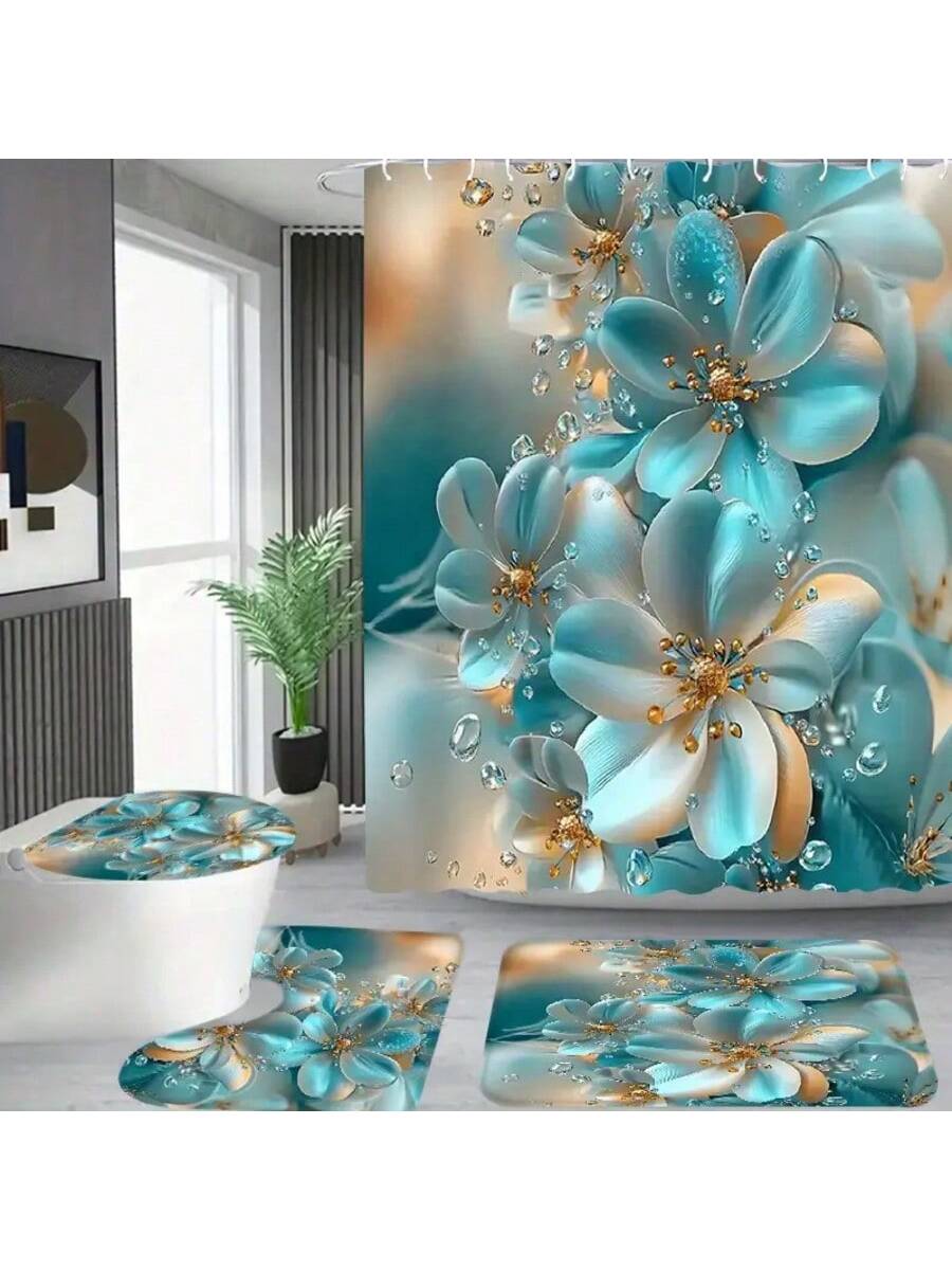 Transform your bathroom into a whimsical oasis with our Blue and White Floral Shower Curtain Set! This playful 4-piece collection adds a splash of elegance without taking itself too seriously. The charming floral pattern dances across the fabric, while the included accessories ensure your bathroom makeover is as easy as a bubble bath. Perfect for adding personality to apartments or creating that "fancy hotel but fun" vibe you've been dreaming about!