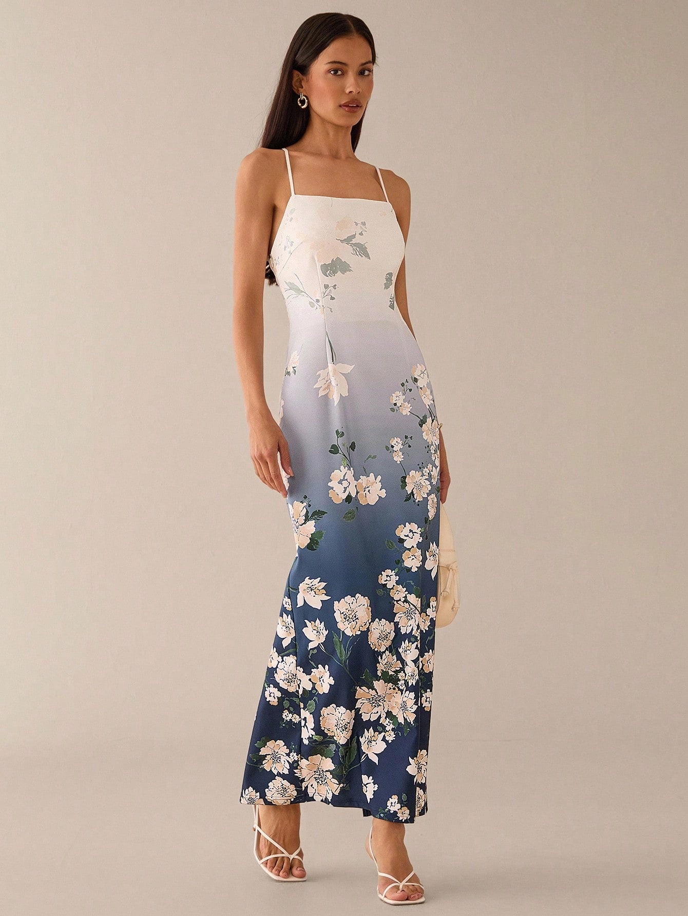 blue and white floral halter dress Blue Halter A Line Floral Chiffon Formal Prom Dresses With Ruffles, Blue / 6
