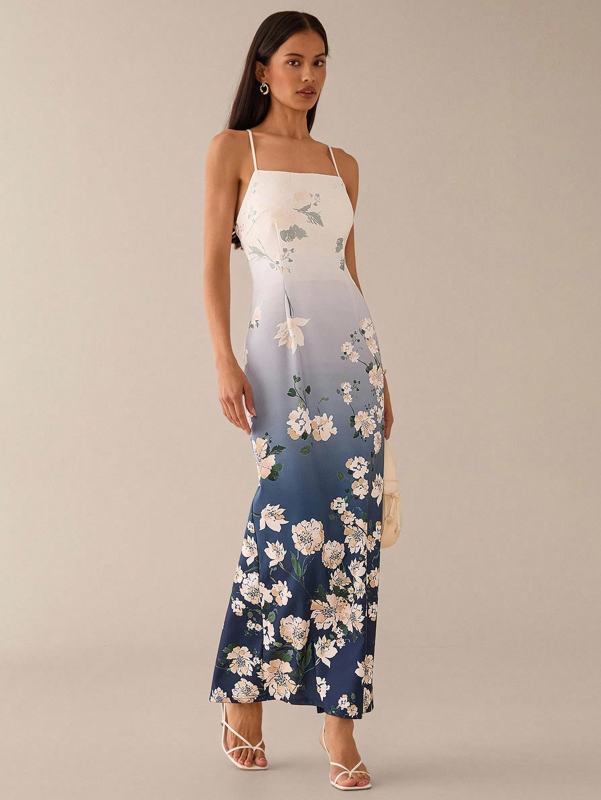 urban halter dress Elegant Blue and White Floral Gradient for Romantic Dates – CANARY HOUZE Halter midi dress