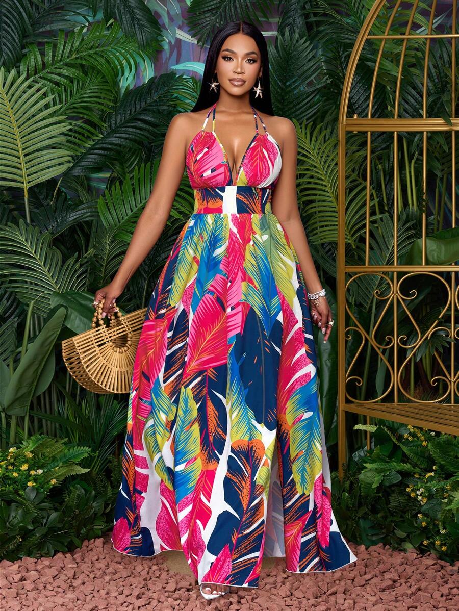 Exude Sun-Drenched Sophistication in Our Elegant Botanical Print Deep V-Neck Maxi Dress!

Experience the breathtaking fusion of heritage botanical artistry and sharp, modern architectural tailoring. This stunning backless ensemble is meticulously designed for the woman who values a high-fashion, "quiet luxury" approach to seasonal dressing—the ultimate centerpiece for prestigious coastal retreats, exclusive holiday soirées, and high-authority summer vacations.

Iconic Botanical Artistry: Featuring a masterf