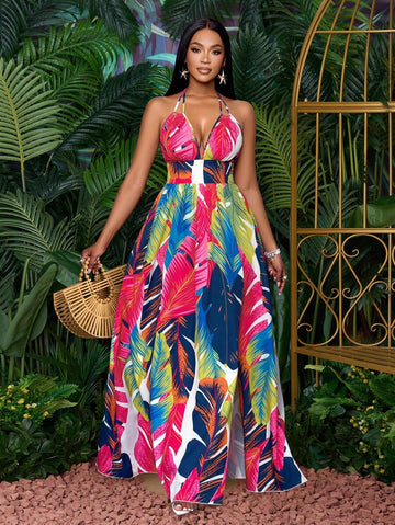 Exude Sun-Drenched Sophistication in Our Elegant Botanical Print Deep V-Neck Maxi Dress!

Experience the breathtaking fusion of heritage botanical artistry and sharp, modern architectural tailoring. This stunning backless ensemble is meticulously designed for the woman who values a high-fashion, "quiet luxury" approach to seasonal dressing—the ultimate centerpiece for prestigious coastal retreats, exclusive holiday soirées, and high-authority summer vacations.

Iconic Botanical Artistry: Featuring a masterf