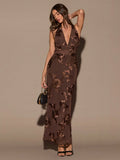 Slip into sophistication with this stunning brown floral knit dress—your new go-to for autumn and winter gatherings. The daring deep V-neckline adds a touch of allure, while the flattering fishtail hem creates graceful movement with every step. Crafted from cozy knit fabric, it's the perfect blend of elegance and comfort for those special seasonal occasions. Whether you're heading to a holiday party or a sophisticated dinner, this dress delivers timeless style with a playful twist.