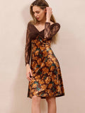 Elevate your wardrobe with this stunning brown floral mini dress that's equal parts sophisticated and fun! The delicate lace long sleeves add a touch of romance while keeping you cozy through cooler months. Whether you're heading to the office, dancing the night away at a party, or attending a winter gathering, this versatile piece transitions effortlessly from day to night. The charming floral pattern brings life to any occasion, while the flattering mini silhouette ensures you'll feel confident and fabulo
