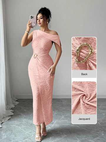 Elevate your wardrobe with this sophisticated brown jacquard dress, designed for the modern woman who appreciates refined details. The luxurious jacquard fabric creates visual depth and texture, while carefully placed metal accents and a statement buckle detail add contemporary edge to a timeless silhouette. Perfect for both professional settings and upscale casual occasions, this dress combines elegance with understated glamour. 
