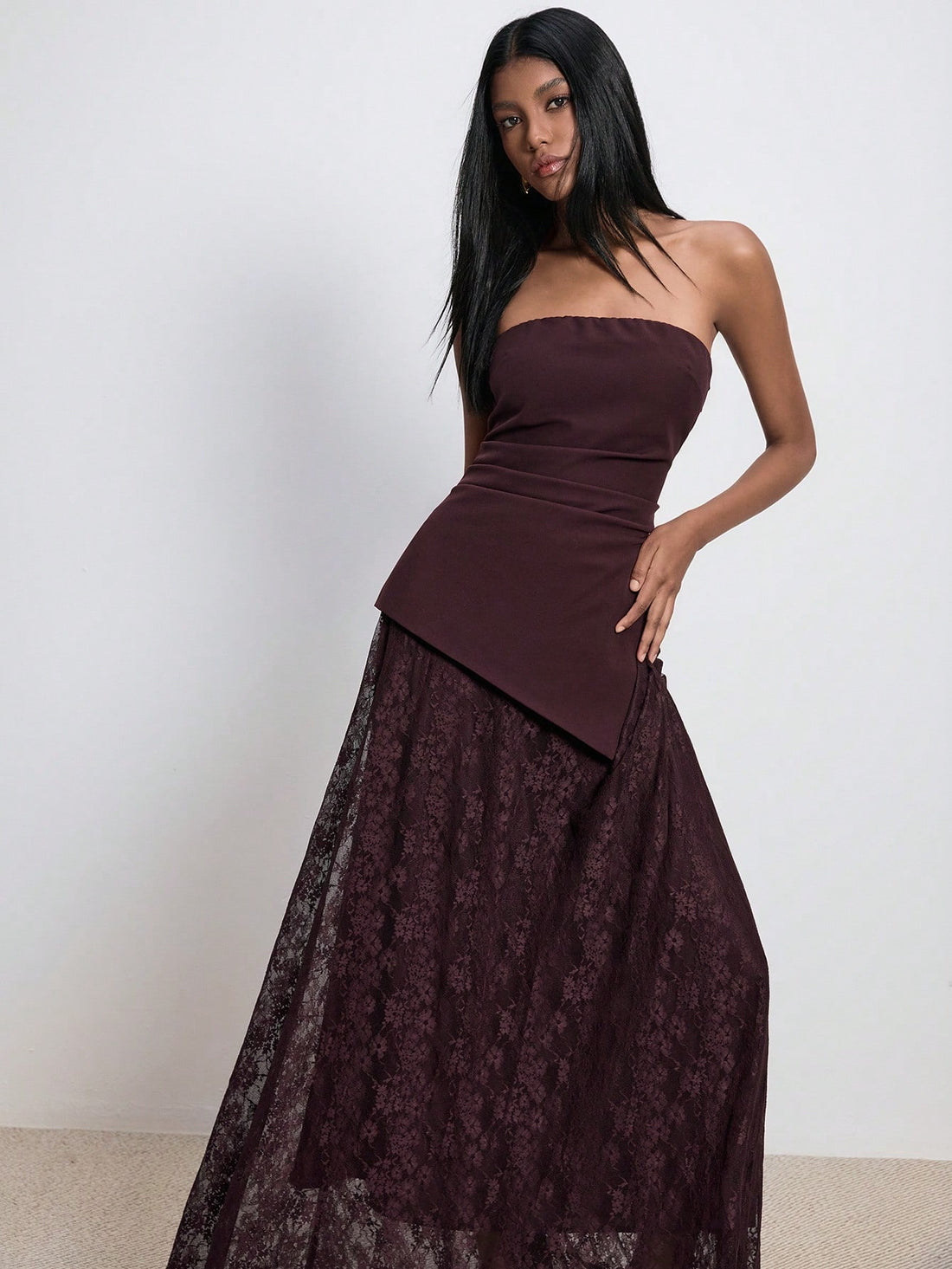 Slip into sophistication with this stunning brown lace tube top dress—your secret weapon for turning heads at holiday galas and wedding celebrations. The delicate lace detailing adds timeless elegance, while the tube top silhouette offers a chic, modern twist perfect for festive season glamour. Whether you're dancing through Christmas parties or toasting at New Year's events, this versatile piece transitions seamlessly from cocktail hour to late-night celebrations. Comfortable enough to wear all night, stun