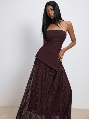 Slip into sophistication with this stunning brown lace tube top dress—your secret weapon for turning heads at holiday galas and wedding celebrations. The delicate lace detailing adds timeless elegance, while the tube top silhouette offers a chic, modern twist perfect for festive season glamour. Whether you're dancing through Christmas parties or toasting at New Year's events, this versatile piece transitions seamlessly from cocktail hour to late-night celebrations. Comfortable enough to wear all night, stun