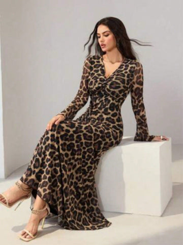 Make a statement at your next event in this stunning brown leopard print midi dress. The chic cold shoulder design adds a flirty, modern twist while the midi length keeps things sophisticated and elegant. Perfect for parties, weddings, or any special occasion where you want to turn heads. The bold leopard pattern brings just the right amount of wild style to your wardrobe, while the flattering silhouette ensures you'll feel confident and fabulous all night long.