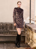 Slip into sophistication with this stunning brown velvet mini dress—your new party essential! The luxe velvet fabric drapes beautifully while the delicate floral details add a touch of romance. A chic high neckline and long sleeves keep you cozy through fall and winter celebrations, while the flattering mini cut ensures you'll turn heads. Perfect for holiday gatherings, date nights, or any occasion calling for effortless elegance. Dress it up with heels and statement jewelry for maximum impact!