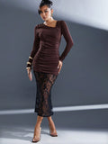 Turn heads at every winter party with this Elegant Burgundy Bodycon Dress featuring a delicate black lace overlay. Its figure-hugging silhouette highlights your curves while the rich burgundy hue adds warmth and sophistication. Perfect for formal events, the lace details bring a touch of playful elegance to your festive wardrobe. Dress up with confidence and let your style shine all season long!