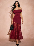 Get ready to turn heads in the Elegant Burgundy Off-the-Shoulder Dress for Women! This stunning dress is the perfect choice for any occasion, with its elegant burgundy color and flattering off-the-shoulder design. Make a statement and feel confident in this versatile and stylish dress.