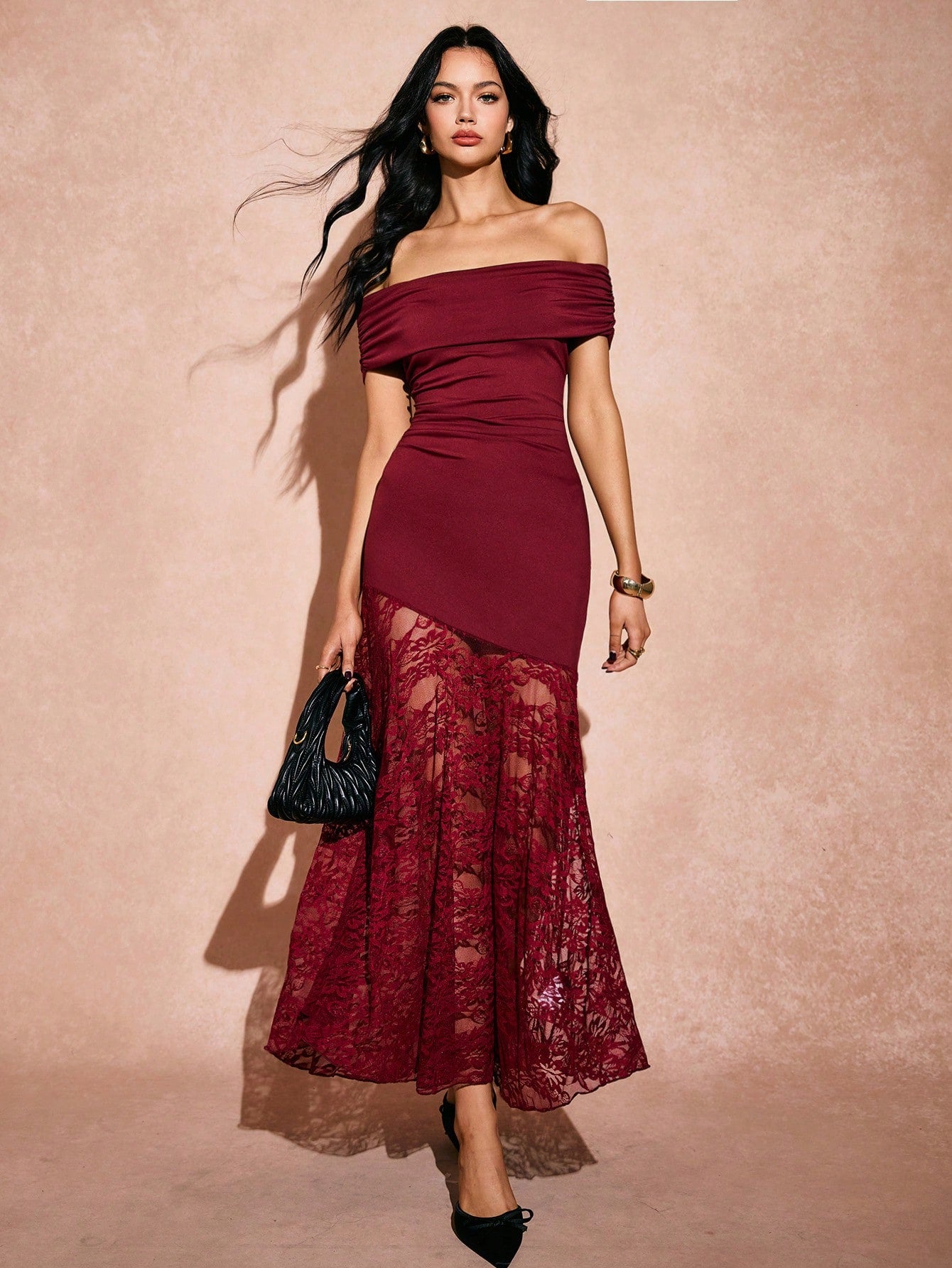 Get ready to turn heads in the Elegant Burgundy Off-the-Shoulder Dress for Women! This stunning dress is the perfect choice for any occasion, with its elegant burgundy color and flattering off-the-shoulder design. Make a statement and feel confident in this versatile and stylish dress.