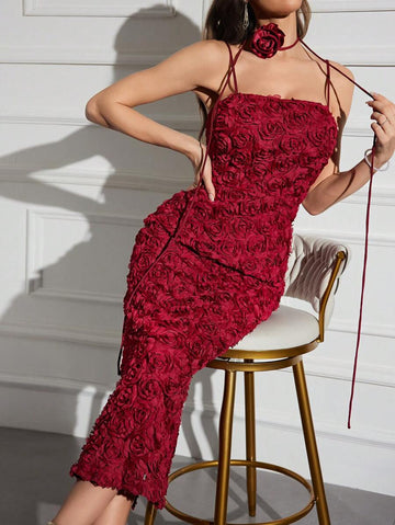 Step into the spotlight with this playful burgundy red cami dress, featuring charming tie shoulders that add a flirty touch. Its flowing long design makes it perfect for turning heads at any special occasion. Feel confident and effortlessly chic as you dance the night away in a dress made to celebrate you.