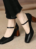 Side view of Elegant Burgundy Square Toe High Heel Pumps for Women - Chic French Style with Thick Heel for punk motorcycle boot styling