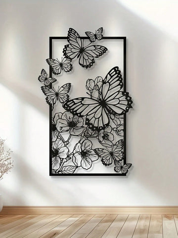 Enhance your home decor with this elegant Butterfly & Floral Metal Wall Sculpture. Delicate and modern, it adds a unique touch to any wall. Perfect for animal lovers, it also makes a thoughtful gift. Fluttering butterflies and blooming flowers make this sculpture a beautiful addition to any space.