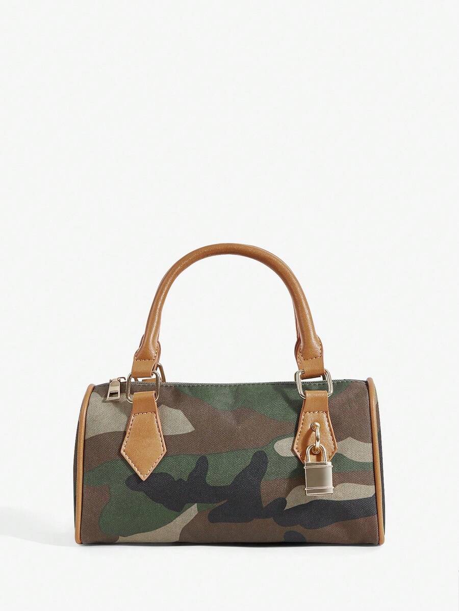 Add a dash of daring charm to your look with this Elegant Camouflage Print Top Handle Bag. Featuring a chic golden padlock, it blends bold patterns with a touch of luxury. Perfectly sized to carry your essentials, this bag makes staying stylish effortless — whether you're hitting the city streets or a casual brunch. Embrace your playful side with a design that’s both eye-catching and uniquely you!