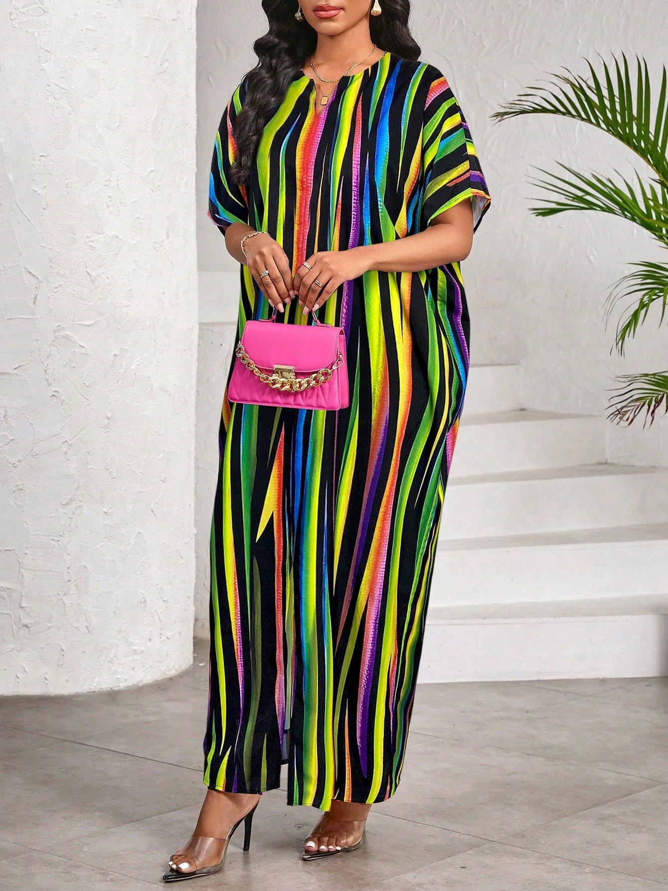 Unleash your inner fashionista with this Elegant Casual Striped V-Neck Butterfly Sleeve Long Dress. Perfect for both work and parties, its unique design and V-neck add a touch of elegance, while the butterfly sleeves give a playful and fun vibe. Stand out in style with this must-have dress!
