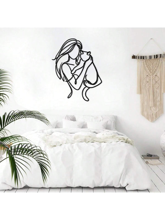 This elegant metal wall art features a beautifully crafted cat and woman design, adding a touch of modern minimalism to any room. Show off your love for felines with this high-quality piece that is sure to impress any cat lover. Made with expert craftsmanship, this wall art is a must-have for any stylish home.