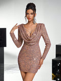 Step into the spotlight with this Elegant Champagne Sequined Dress, featuring a daring deep V-neck and shimmering sequins that catch every eye. The detachable pearl chain adds a touch of playful sophistication, perfect for weddings or any special event where you want to sparkle and shine. Feel glamorous, confident, and ready to dance the night away!