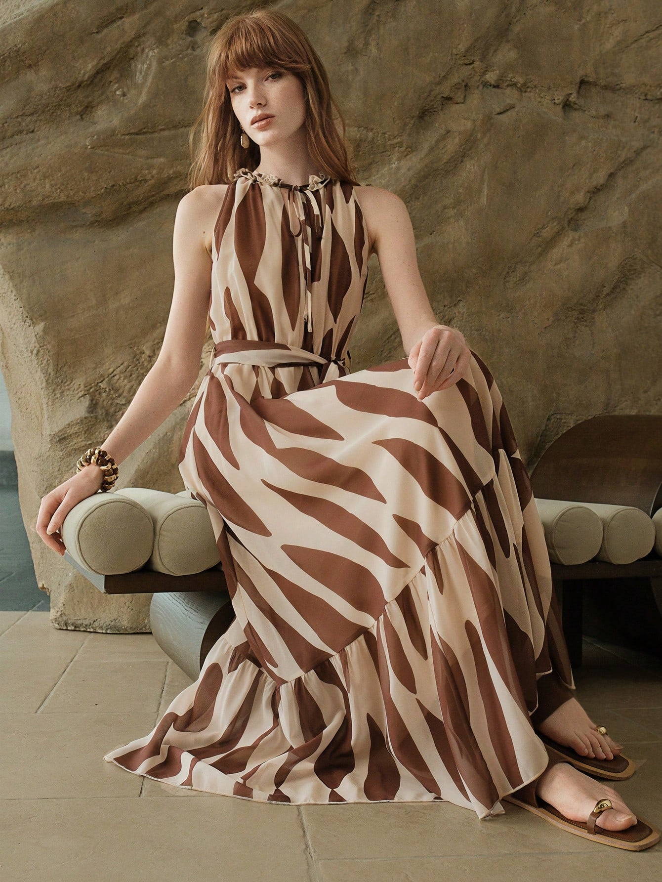 Elegant Chiffon Abstract Print Midi Dress for Women - Perfect for Spri – CANARY HOUZE