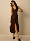 Slip into summer sophistication with this Elegant Chocolate Brown Satin Midi Dress. Its silky smooth fabric and chic button details add just the right touch of flirtatious charm for warm-weather outings or special occasions. Whether you’re twirling through a garden party or dazzling at a sunset soirée, this dress is your go-to for effortless style and a hint of playful elegance.