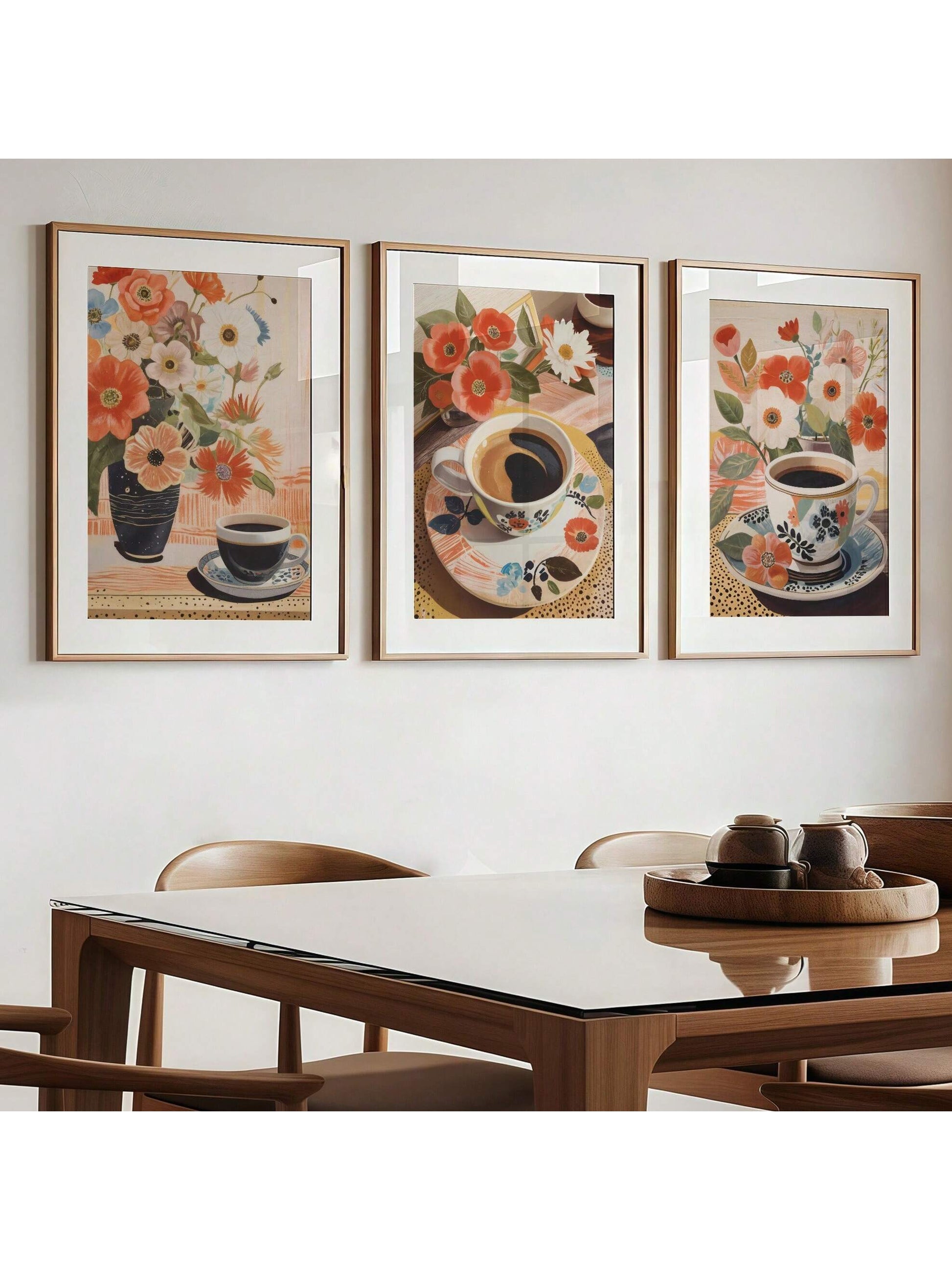 Add a splash of charm to your space with this playful 3-piece wall art set featuring delightful coffee and floral designs. Perfect for kitchens, living rooms, or cozy cafes, these retro-inspired canvases bring warmth and a dash of vintage fun to any room. Enjoy the perfect blend of art and ambiance that sparks joy with every glance.