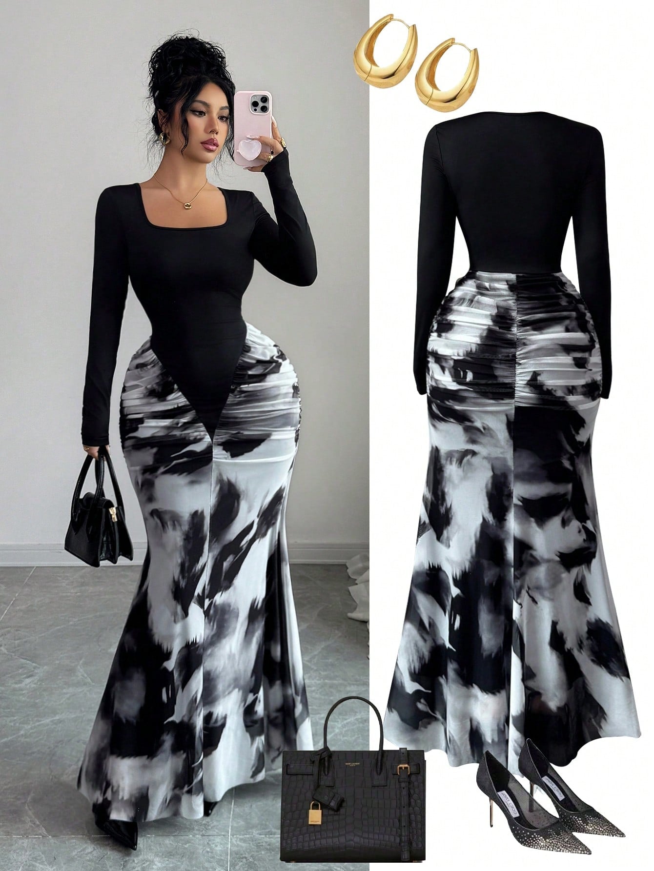 Make a statement in this stunning color block bodycon dress that's pure party perfection! The chic square neckline frames your face beautifully, while the fitted silhouette hugs all the right curves. A playful pleated hem adds movement and dimension, giving you that effortless elegance whether you're hitting the dance floor or turning heads at cocktail hour. Versatile enough for nights out, special occasions, or whenever you want to feel absolutely fabulous. This is the dress that does the heavy lifting so 