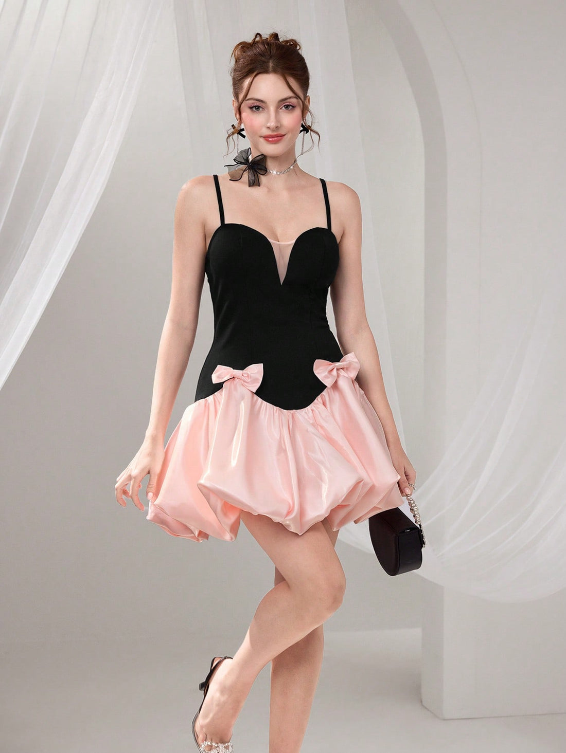 Make a statement in this stunning color block camisole dress that effortlessly transitions from graduation ceremonies to evening soirées. The chic bowknot detail adds a flirty touch, while the sleek silhouette flatters every figure. Crafted for the modern woman who refuses to compromise on style, this versatile piece pairs beautifully with heels for formal events or sneakers for a more relaxed vibe. Whether you're celebrating milestones or dancing the night away, this dress is your go-to companion for looki
