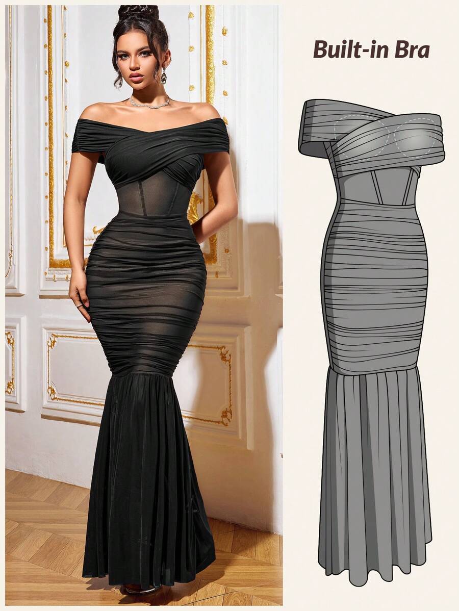 Step into the spotlight with this elegant white mermaid evening dress, designed to turn heads at weddings, birthdays, or any festive occasion. Its off-shoulder, convertible style lets you switch up your look effortlessly, while the built-in bra ensures comfort and support all night long. Flattering and fun, this dress is your perfect partner for celebration-ready glamour!