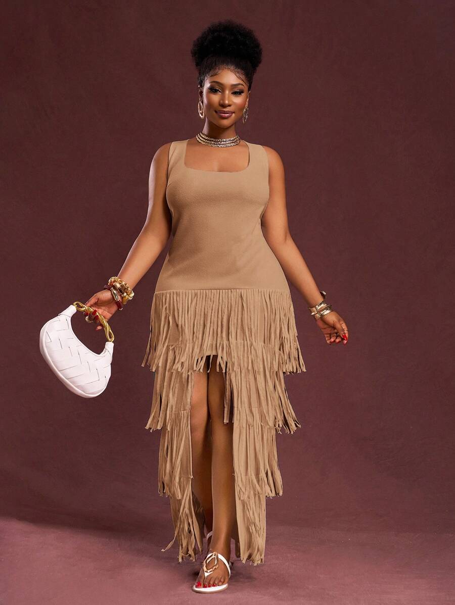 Turn heads at every summer party or wedding with this elegant white fringe dress designed specifically for plus size women. Its curve-hugging fit celebrates your shape while playful fringes add dynamic movement and fun. Light, breezy, and stylish, this dress promises both comfort and wow-factor perfect for making unforgettable memories.