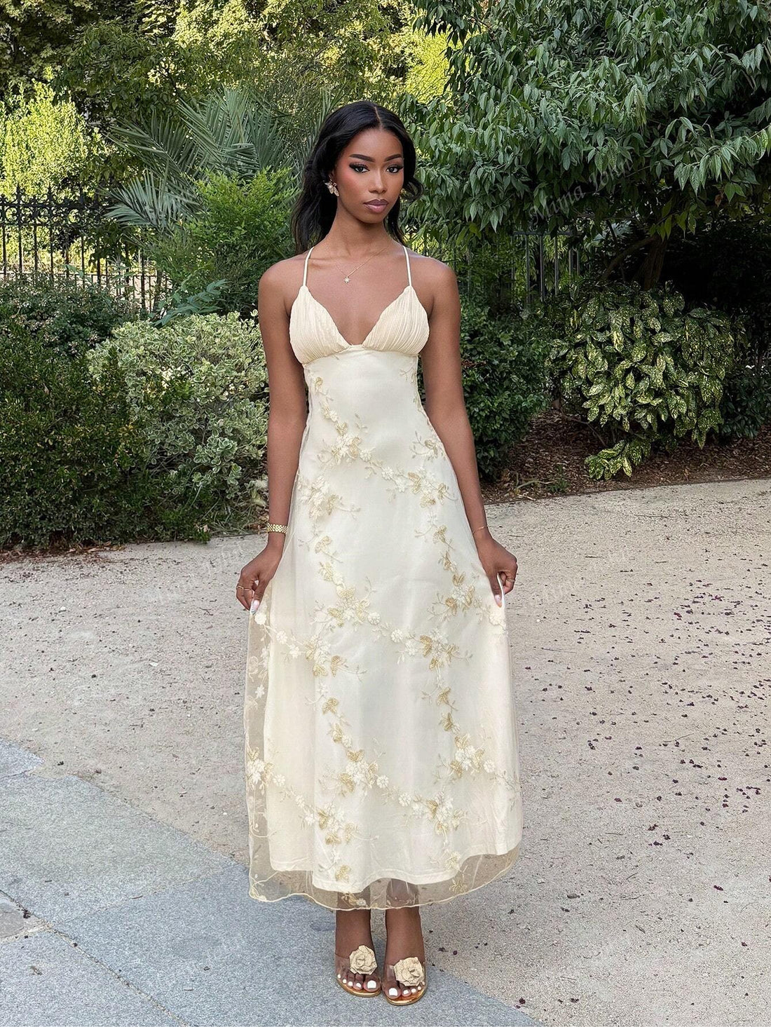 Step into romance with this Elegant Deep V Ruched Maxi Dress, perfect for wedding guests and dreamy honeymoon moments. The flattering ruched design hugs your silhouette, while delicate embroidery adds a touch of whimsical charm. Float through celebrations with effortless grace and let your style tell a love story of its own.